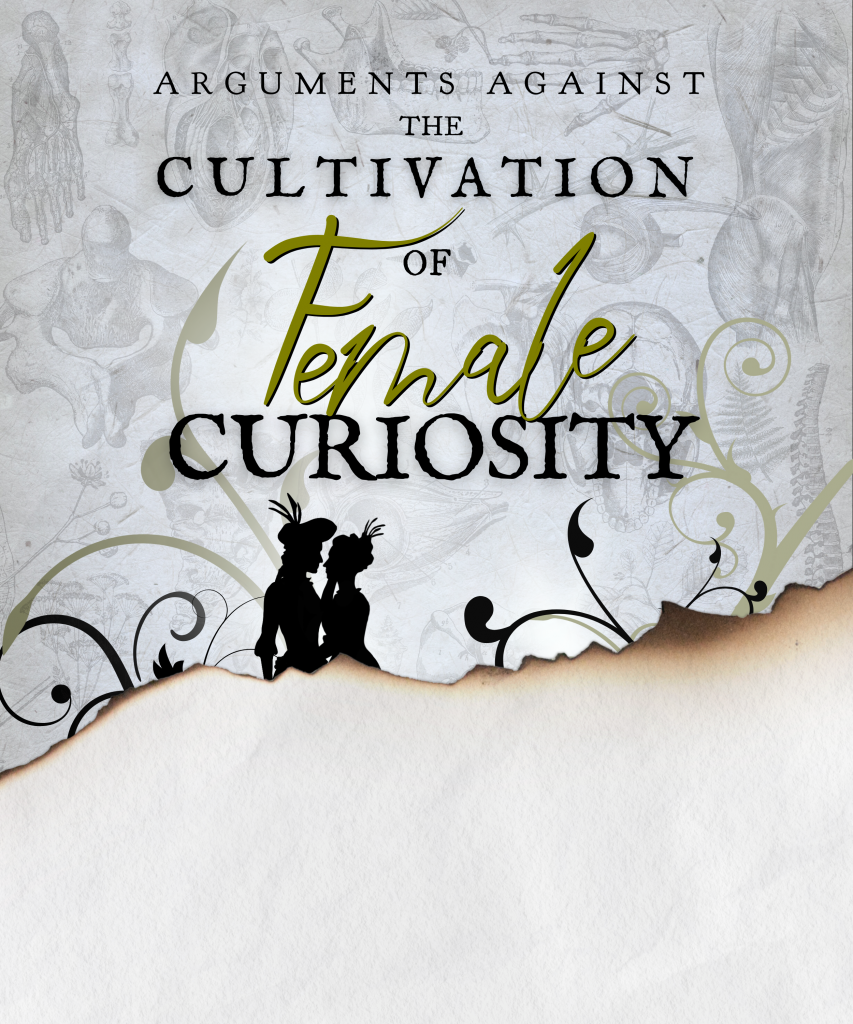 A half revealed book cover of Arguments against the cultivation of female curiosity